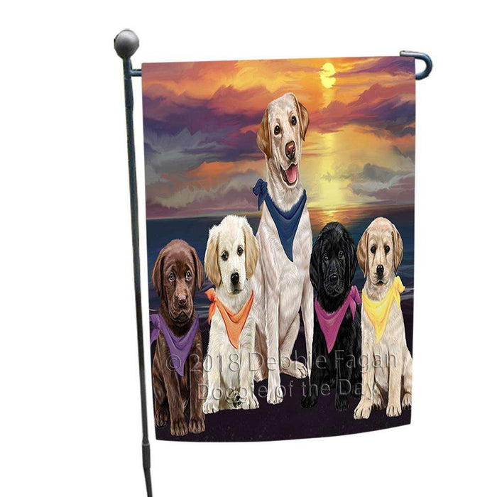 Family Sunset Portrait Labrador Retrievers Dog Garden Flag GFLG50142