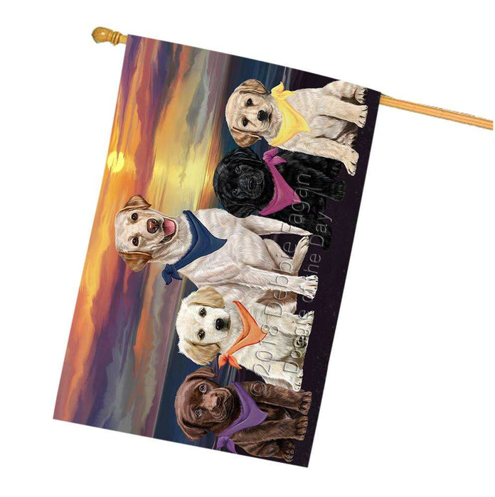 Family Sunset Portrait Labrador Retrievers Dog House Flag FLG50278