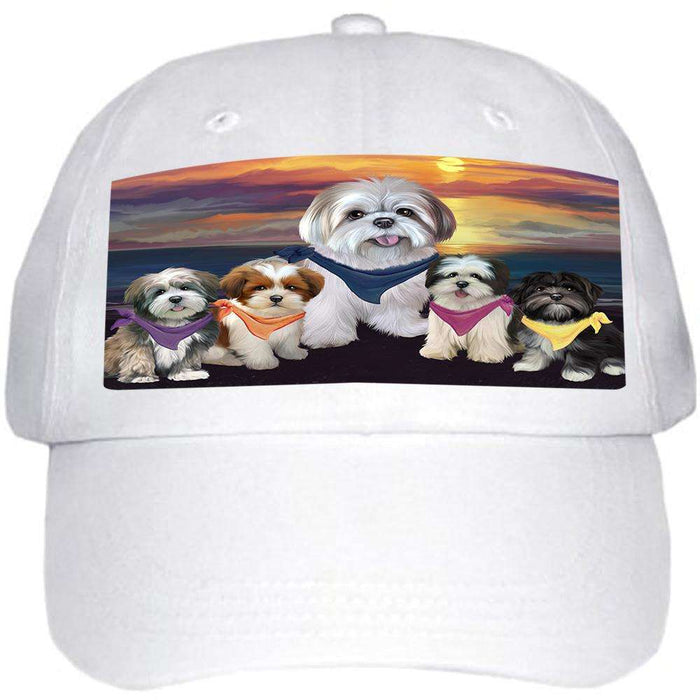 Family Sunset Portrait Lhasa Apsos Dog Ball Hat Cap HAT54519