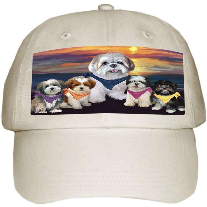 Family Sunset Portrait Lhasa Apsos Dog Ball Hat Cap HAT54519