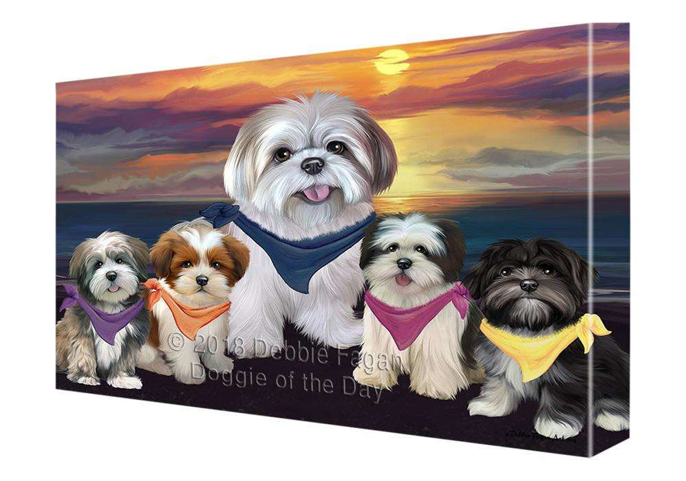 Family Sunset Portrait Lhasa Apsos Dog Canvas Print Wall Art Décor CVS68578