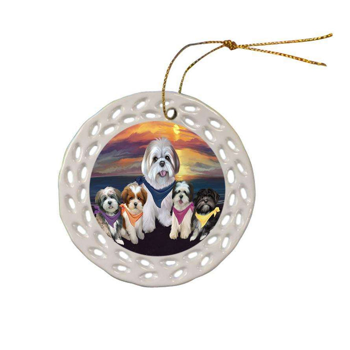 Family Sunset Portrait Lhasa Apsos Dog Ceramic Doily Ornament DPOR50256