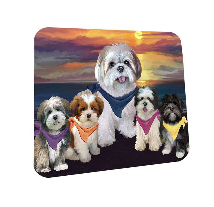 Family Sunset Portrait Lhasa Apsos Dog Coasters Set of 4 CST50215