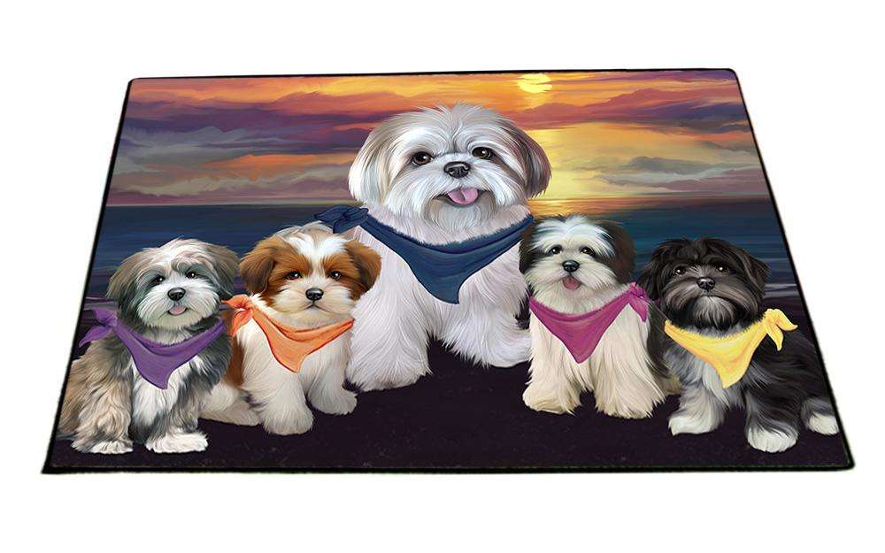 Family Sunset Portrait Lhasa Apsos Dog Floormat FLMS50508