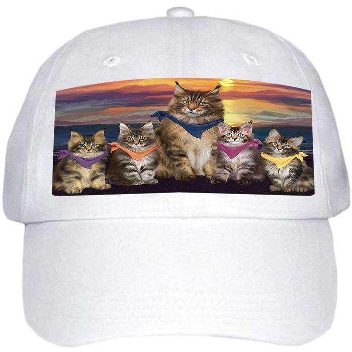 Family Sunset Portrait Maine Coon Cats Ball Hat Cap HAT61203