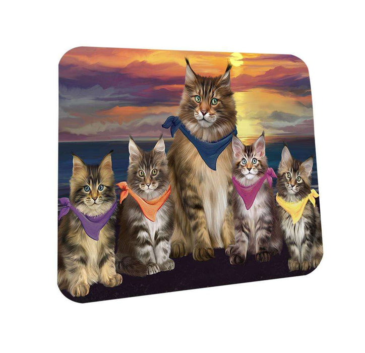 Family Sunset Portrait Maine Coon Cats Coasters Set of 4 CST52449