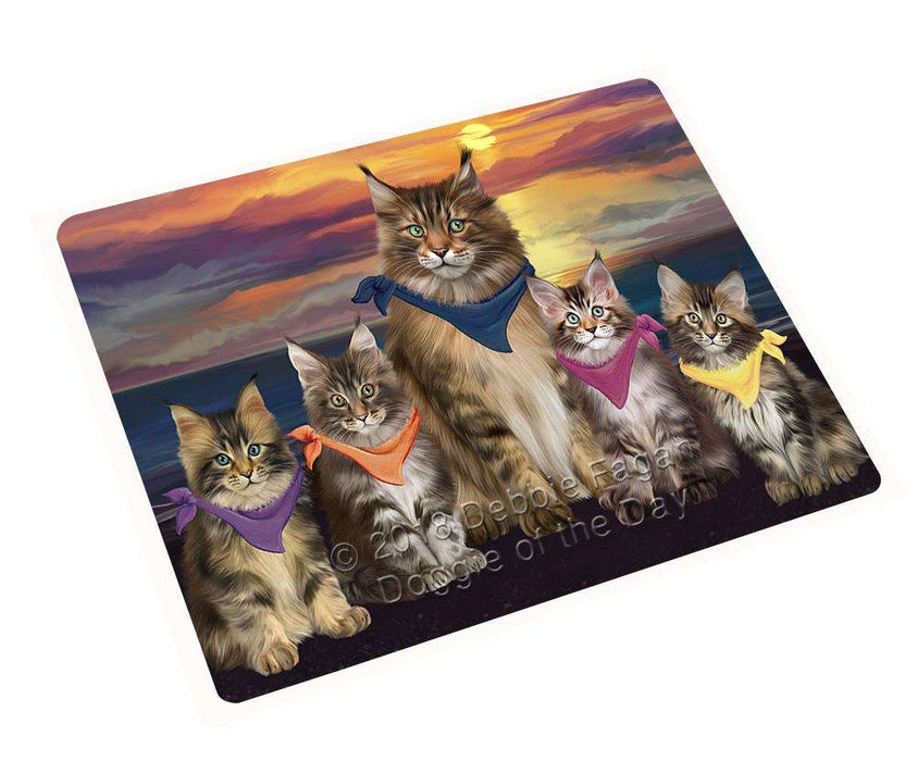 Family Sunset Portrait Maine Coon Cats Large Refrigerator / Dishwasher Magnet RMAG75126