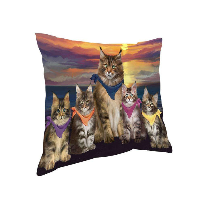 Family Sunset Portrait Maine Coon Cats Pillow PIL66116