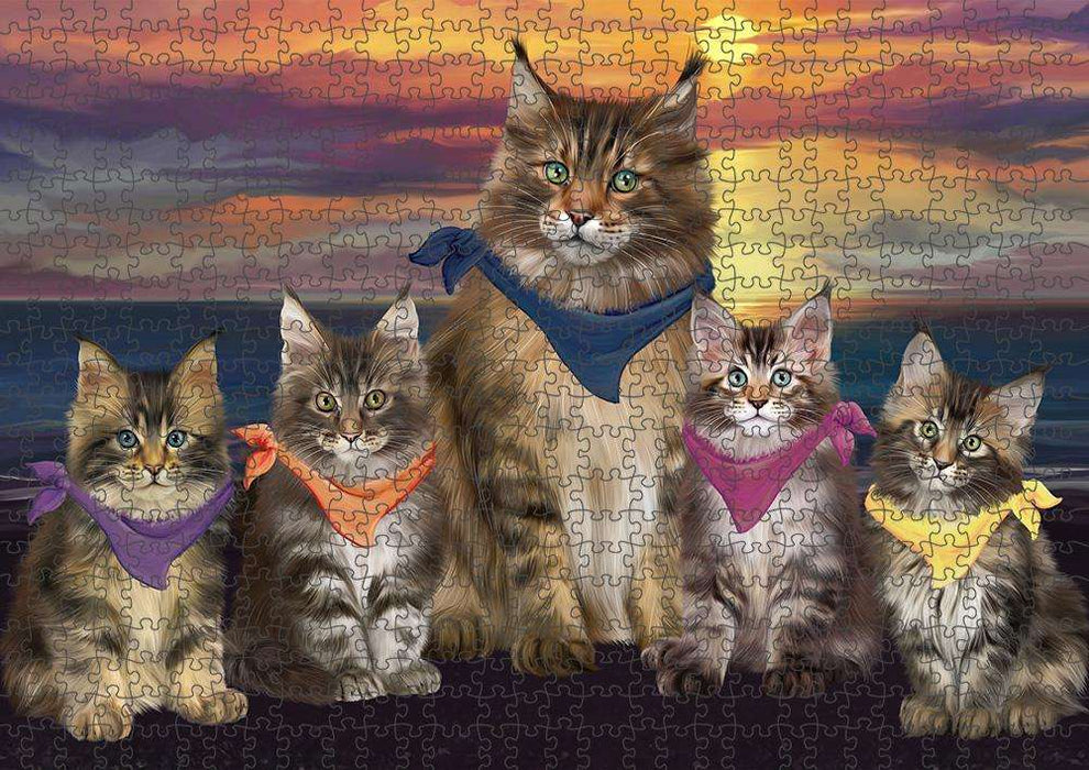 Family Sunset Portrait Maine Coon Cats Puzzle with Photo Tin PUZL61401