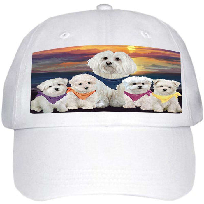Family Sunset Portrait Malteses Dog Ball Hat Cap HAT54522