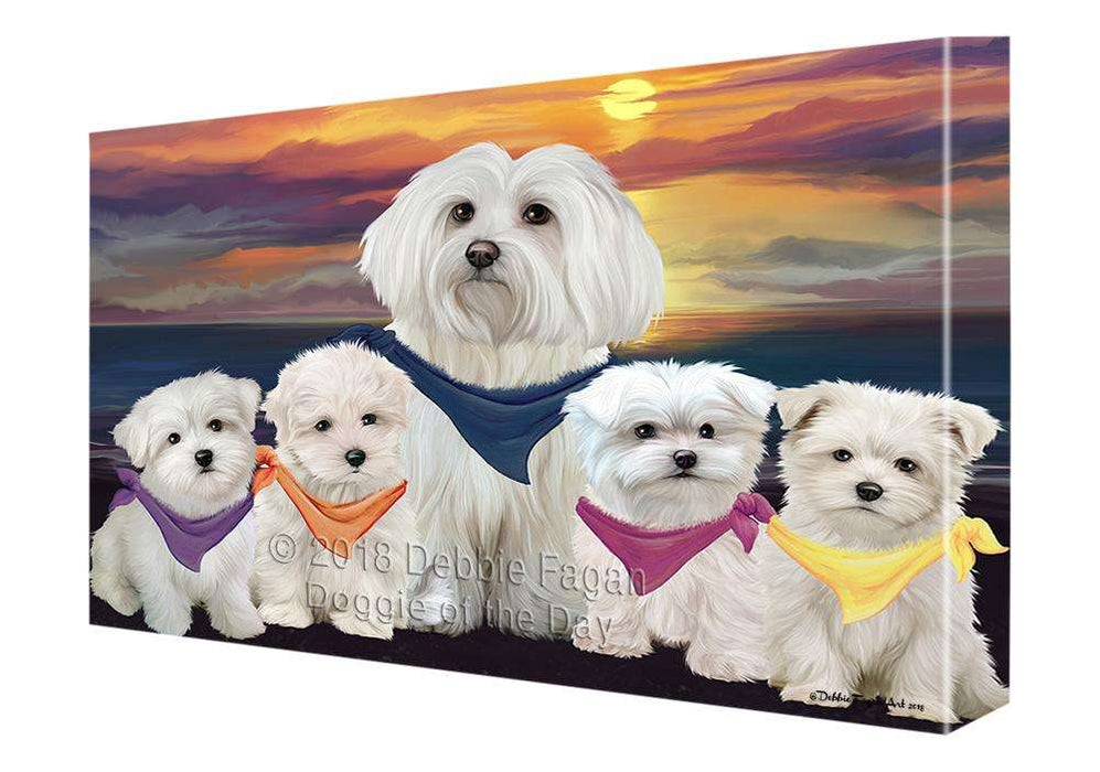 Family Sunset Portrait Malteses Dog Canvas Print Wall Art Décor CVS68587
