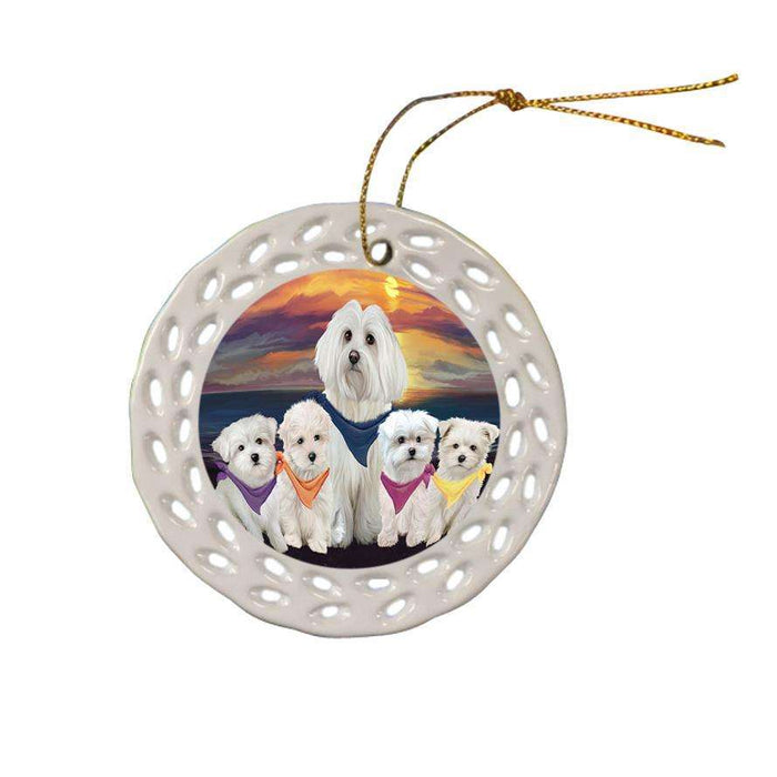 Family Sunset Portrait Malteses Dog Ceramic Doily Ornament DPOR50257