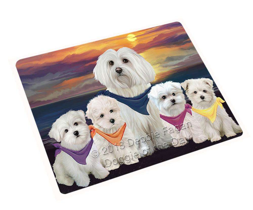 Family Sunset Portrait Malteses Dog Cutting Board C54813