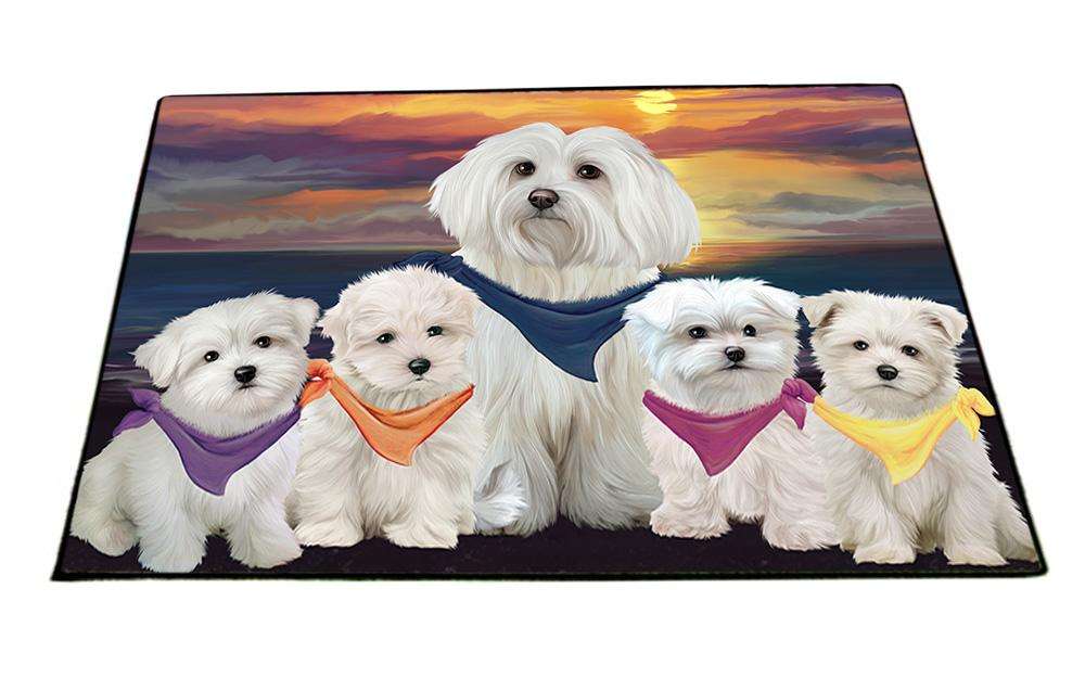 Family Sunset Portrait Malteses Dog Floormat FLMS50511