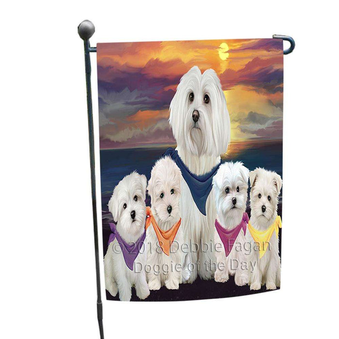 Family Sunset Portrait Malteses Dog Garden Flag GFLG50144