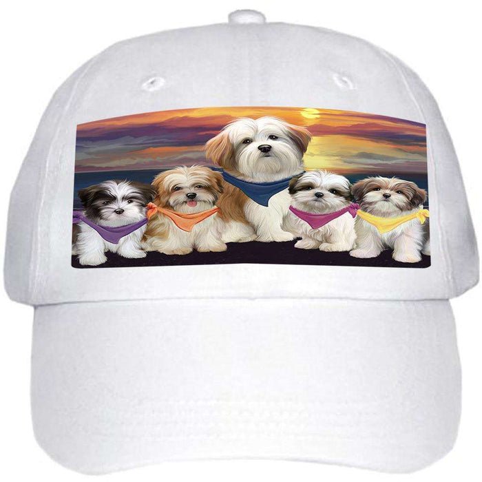 Family Sunset Portrait Malti Tzus Dog Ball Hat Cap HAT54525