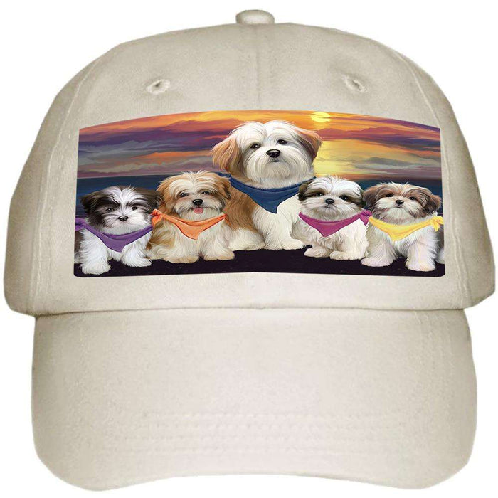 Family Sunset Portrait Malti Tzus Dog Ball Hat Cap HAT54525