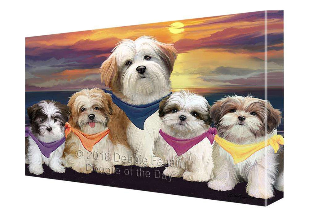 Family Sunset Portrait Malti Tzus Dog Canvas Print Wall Art Décor CVS68596