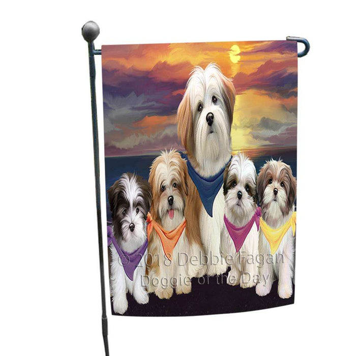 Family Sunset Portrait Malti Tzus Dog Garden Flag GFLG50145