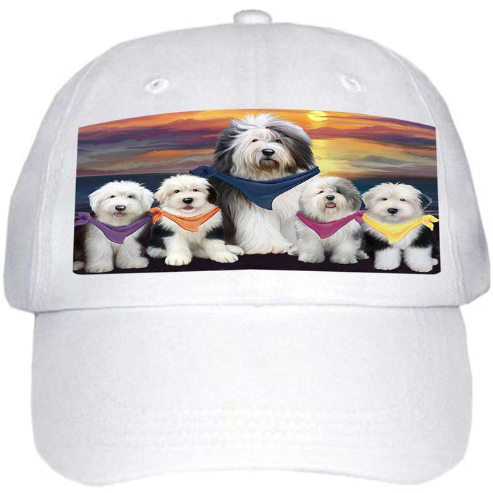 Family Sunset Portrait Old English Sheepdogs Ball Hat Cap HAT54528