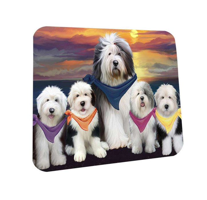 Family Sunset Portrait Old English Sheepdogs Coasters Set of 4 CST50218