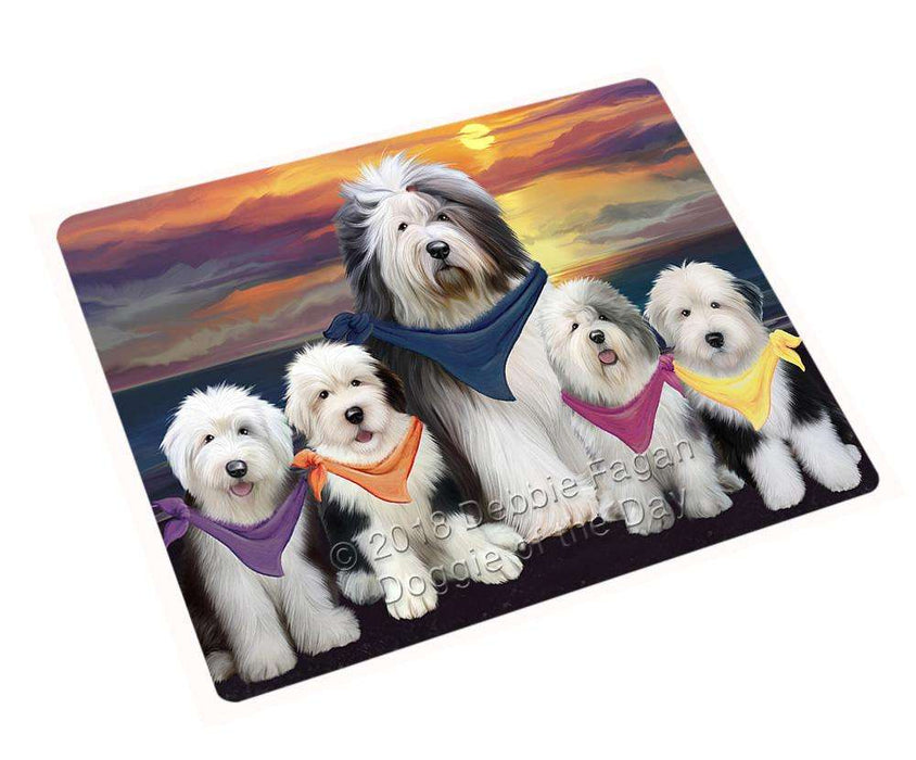 Family Sunset Portrait Old English Sheepdogs Cutting Board C54819