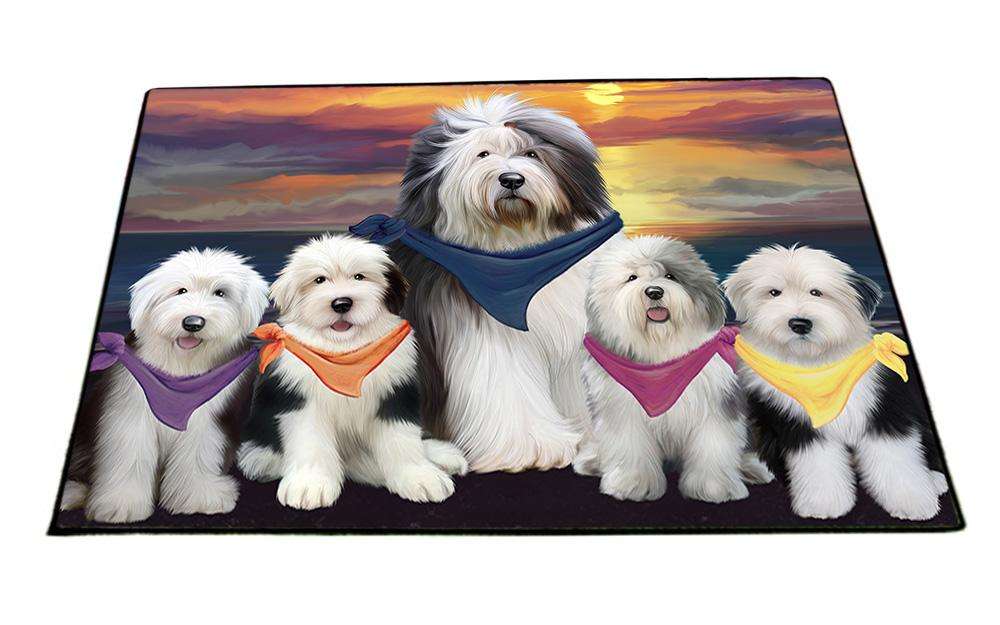 Family Sunset Portrait Old English Sheepdogs Floormat FLMS50517