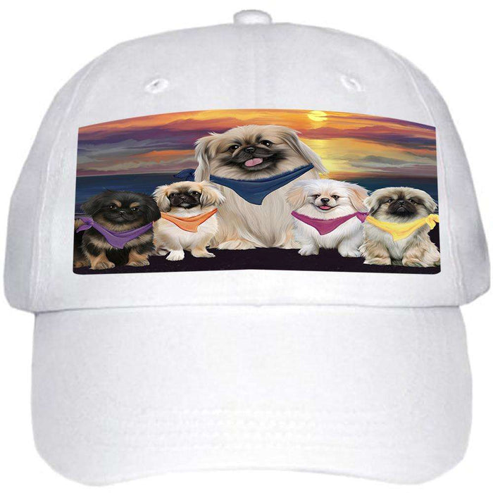 Family Sunset Portrait Pekingeses Dog Ball Hat Cap HAT54531