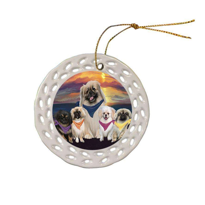 Family Sunset Portrait Pekingeses Dog Ceramic Doily Ornament DPOR50260