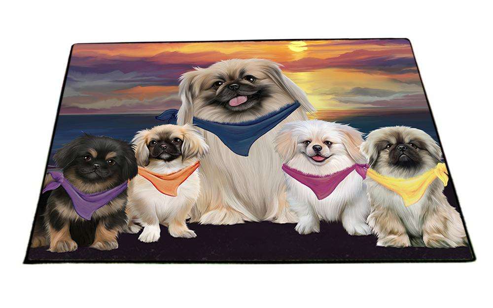Family Sunset Portrait Pekingeses Dog Floormat FLMS50520
