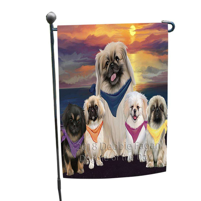 Family Sunset Portrait Pekingeses Dog Garden Flag GFLG50147