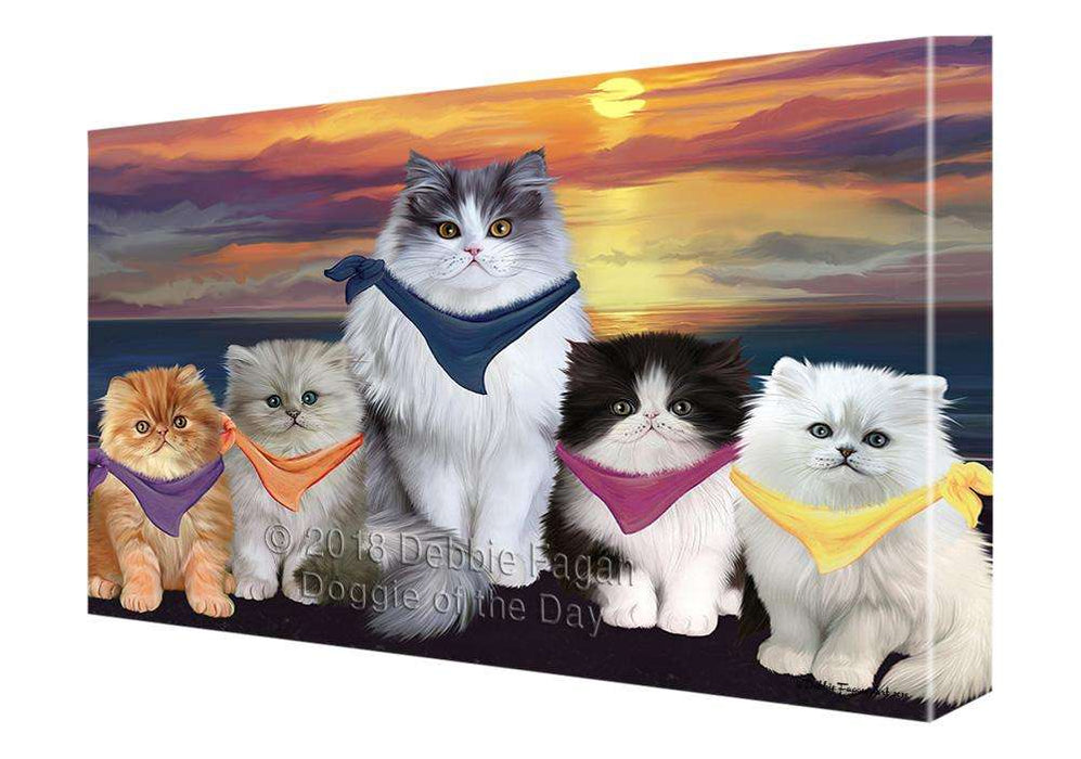 Family Sunset Portrait Persian Cats Dog Canvas Print Wall Art Décor CVS68623