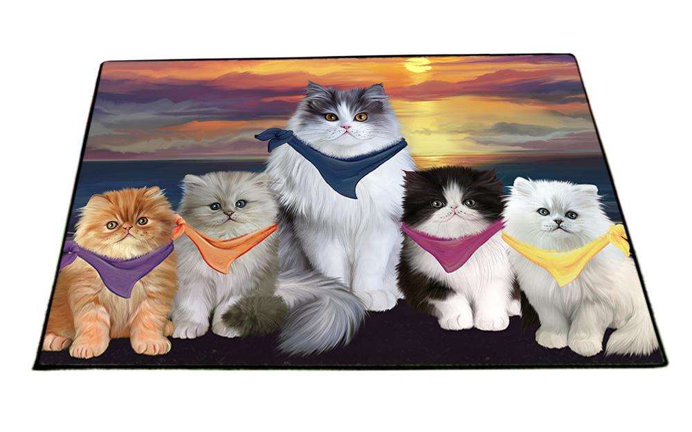 Family Sunset Portrait Persian Cats Dog Floormat FLMS50523