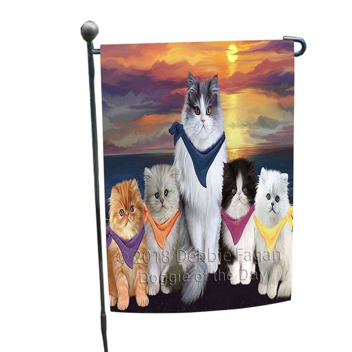 Family Sunset Portrait Persian Cats Garden Flag GFLG50148