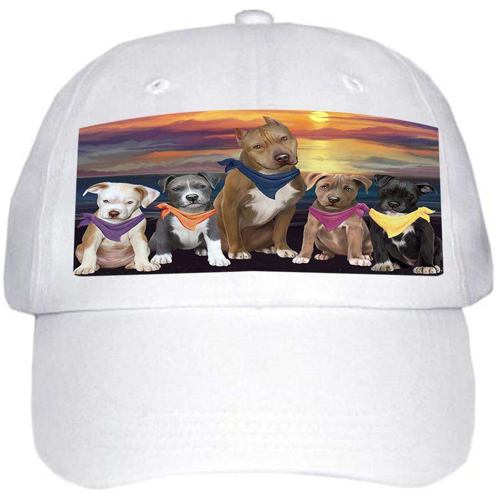 Family Sunset Portrait Pit Bulls Dog Ball Hat Cap HAT54537