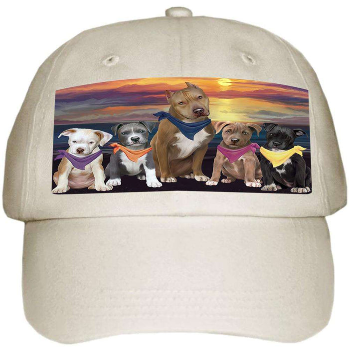 Family Sunset Portrait Pit Bulls Dog Ball Hat Cap HAT54537