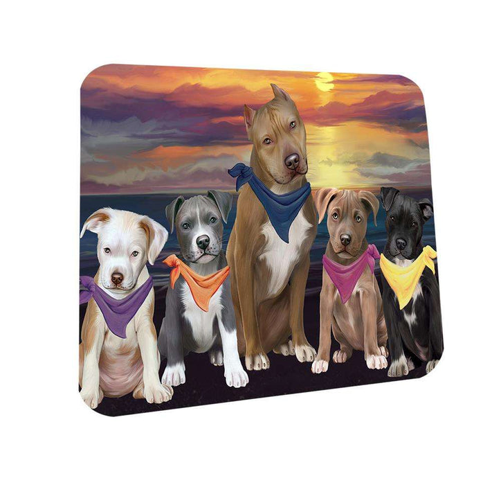 Family Sunset Portrait Pit Bulls Dog Coasters Set of 4 CST50221