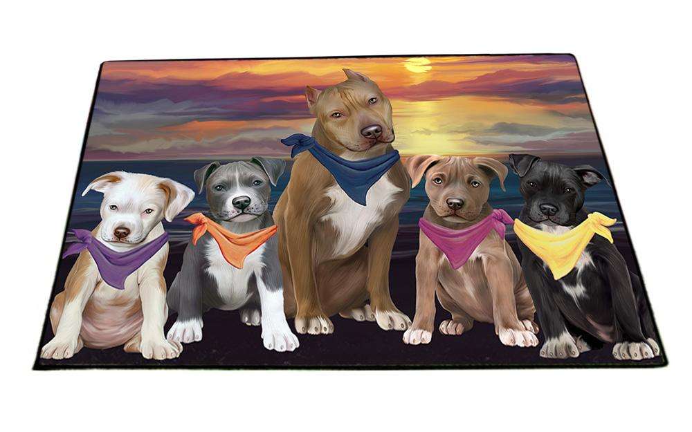 Family Sunset Portrait Pit Bulls Dog Floormat FLMS50526