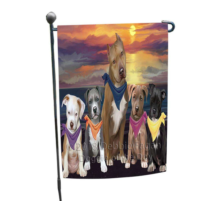 Family Sunset Portrait Pit Bulls Dog Garden Flag GFLG50149