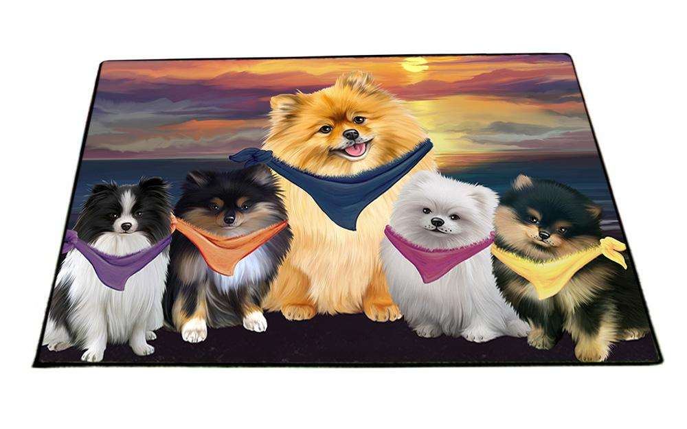 Family Sunset Portrait Pomeranians Dog Floormat FLMS50529