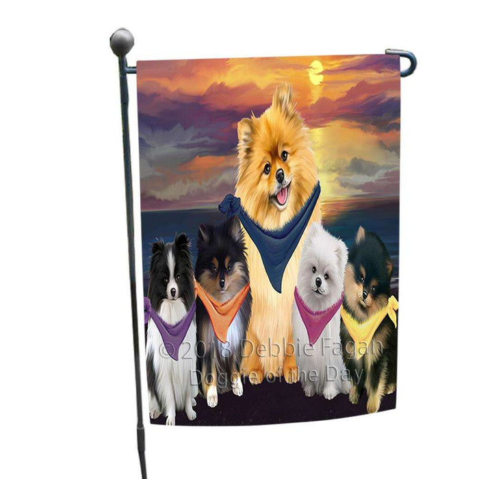 Family Sunset Portrait Pomeranians Dog Garden Flag GFLG50150