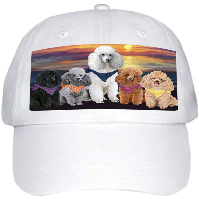 Family Sunset Portrait Poodles Dog Ball Hat Cap HAT54543