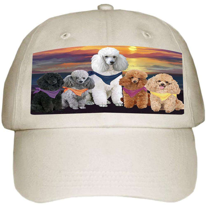 Family Sunset Portrait Poodles Dog Ball Hat Cap HAT54543