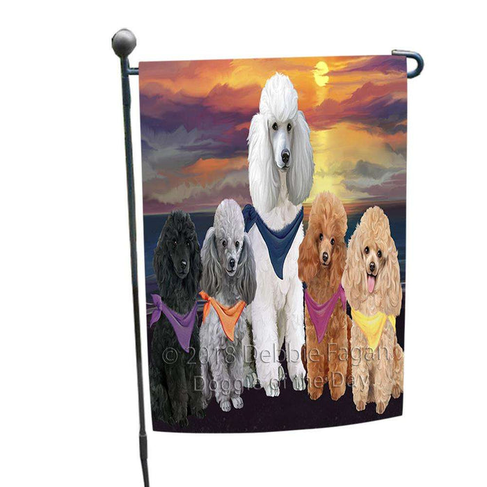 Family Sunset Portrait Poodles Dog Garden Flag GFLG50151