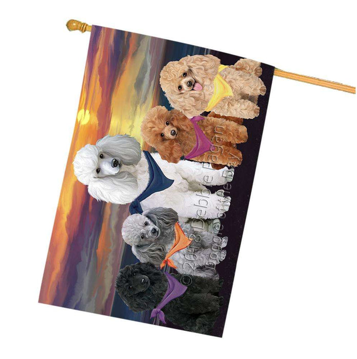 Family Sunset Portrait Poodles Dog House Flag FLG50287