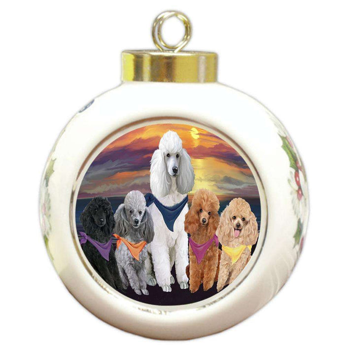 Family Sunset Portrait Poodles Dog Round Ball Christmas Ornament RBPOR50264