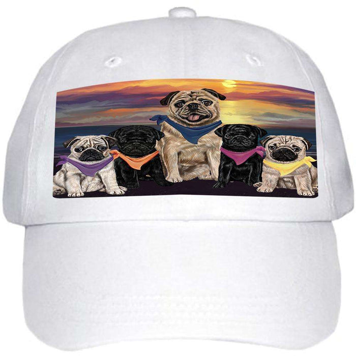 Family Sunset Portrait Pugs Dog Ball Hat Cap HAT54546