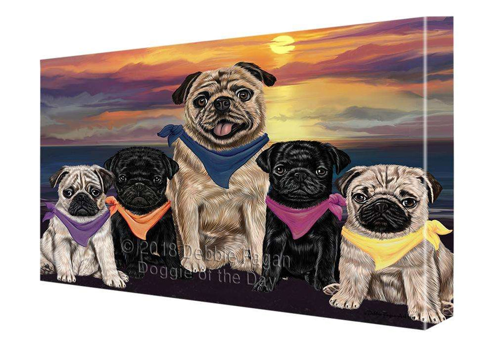 Family Sunset Portrait Pugs Dog Canvas Print Wall Art Décor CVS68659