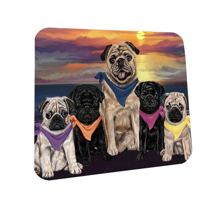 Family Sunset Portrait Pugs Dog Coasters Set of 4 CST50224