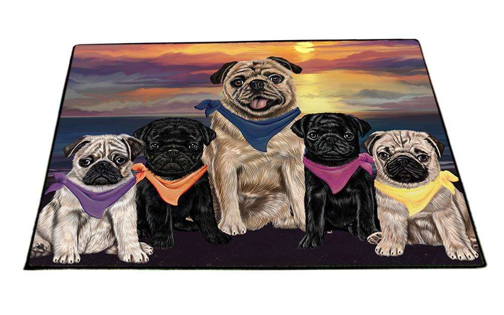 Family Sunset Portrait Pugs Dog Floormat FLMS50535